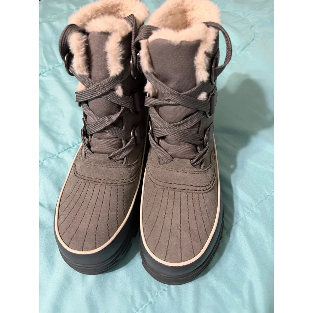 Sorel Brex Boot Lace Waterproof Winter Boots Quarry Gray Faux Fur 8